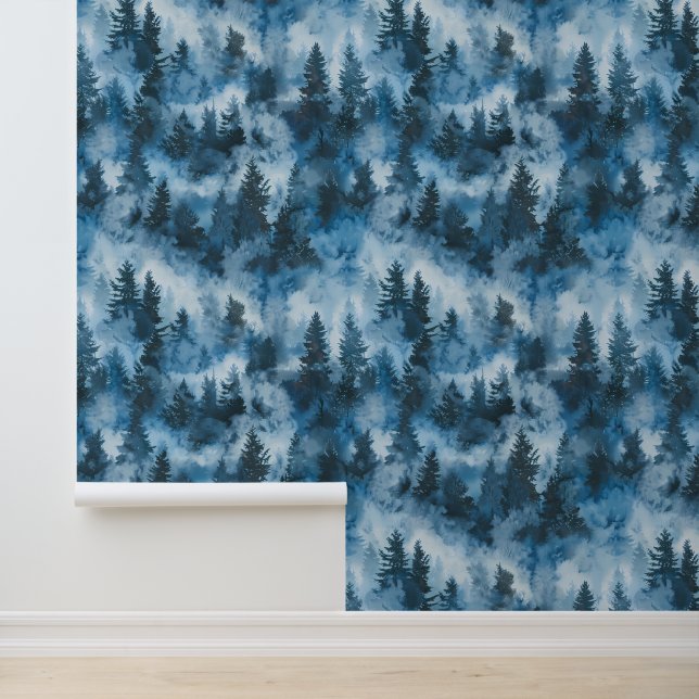 Blue Evergreen Forest in Mist Wallpaper (Application)
