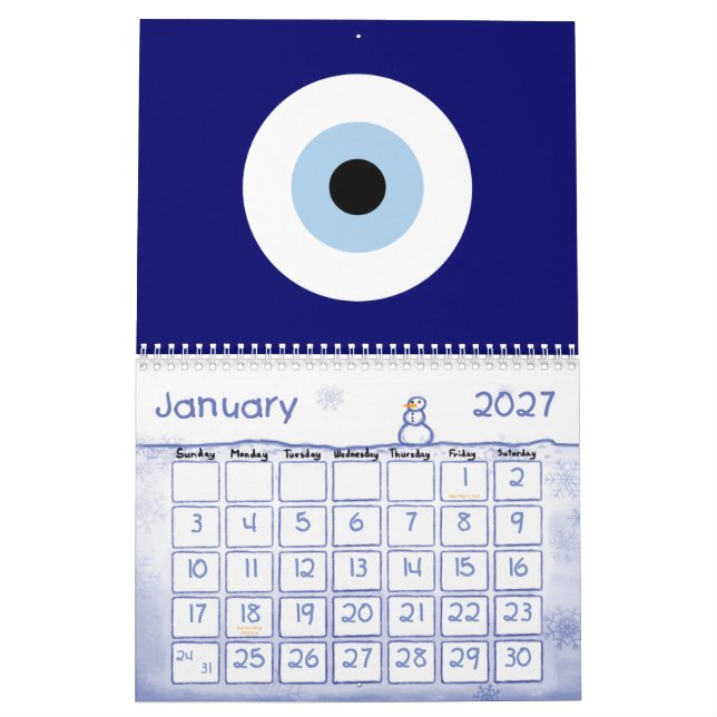 Blue Evil Eye Good luck & Protection Symbol Calendar (Jan 2027)