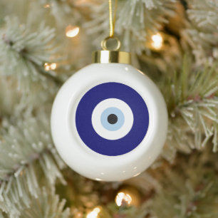 Blue Evil Eye Good luck & Protection Symbol Ceramic Ball Christmas Ornament