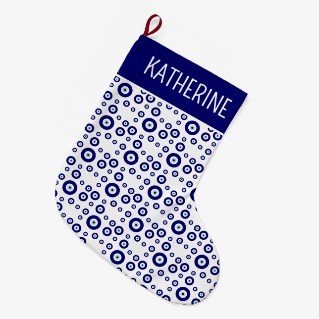 Blue Evil Eye Good luck & Protection Symbol Large Christmas Stocking (Front (Hanging))