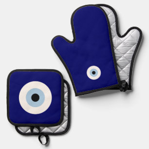 Blue Evil Eye Good luck & Protection Symbol Oven Mitt & Pot Holder Set