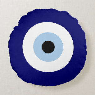 Blue Evil Eye Good luck & Protection Symbol Round Cushion