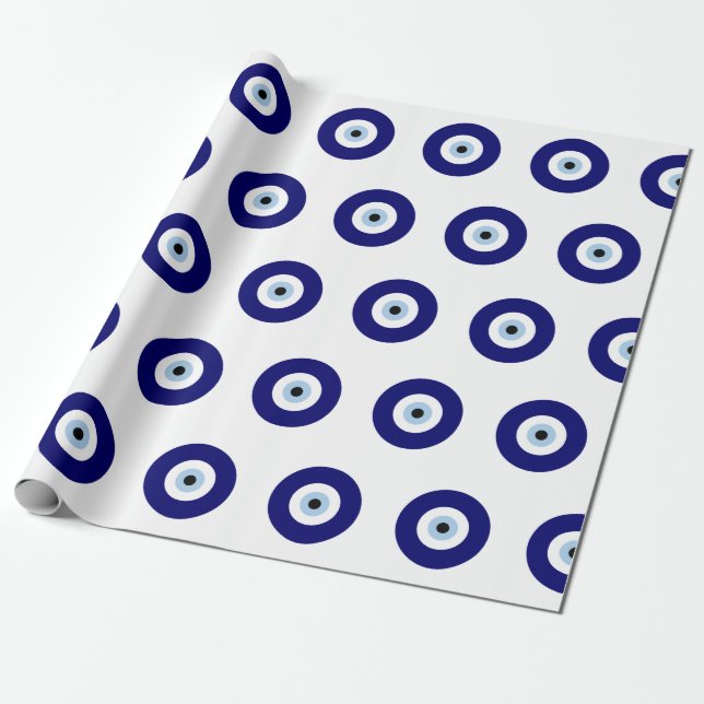 Blue Evil Eye Good luck & Protection Symbol Wrapping Paper (Unrolled)