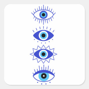 Blue Evil Eyes Energy Meditation Hamsa Mystical Square Sticker