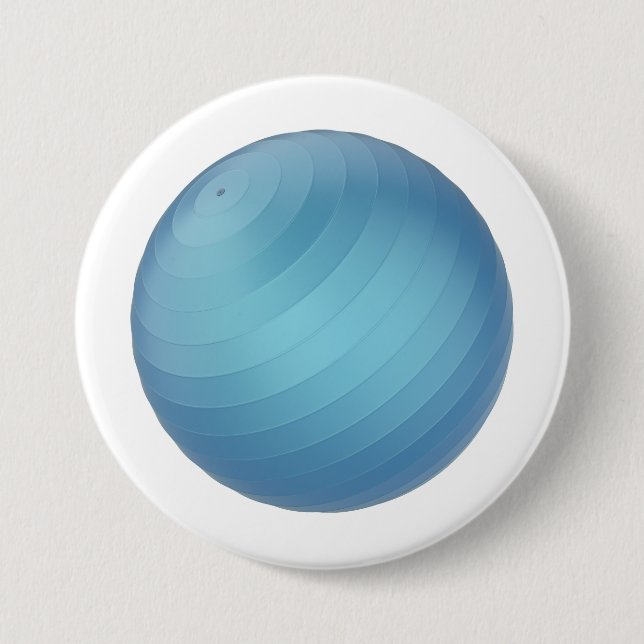 Blue exercise ball 7.5 cm round badge (Front)
