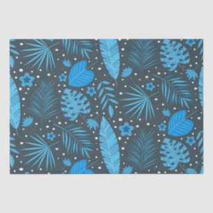 Blue Exotic Tropical Leaves and Flowers Pattern Tissue Paper