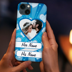 Blue Explosion of Hearts, Custom Photo Frame iPhone 13 Case