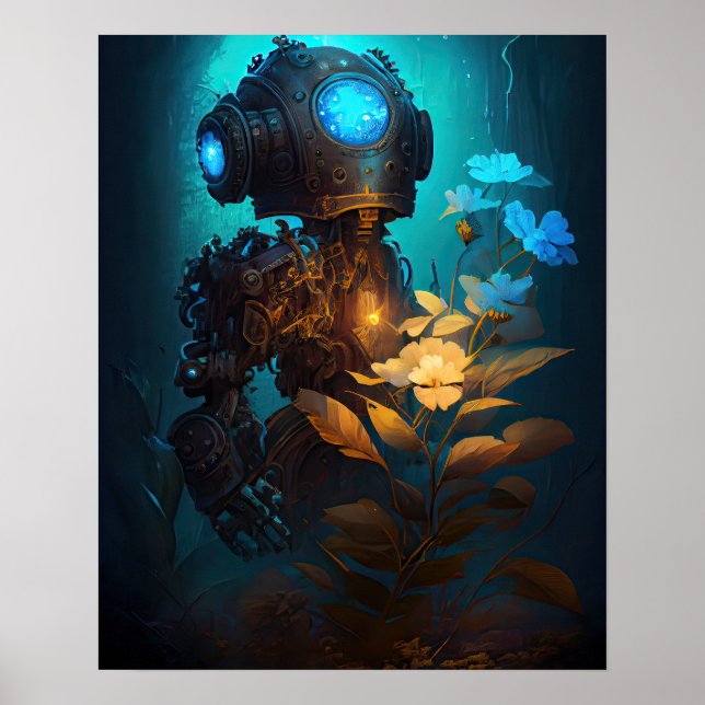 Blue Eye Bot & Flowers Poster (Front)