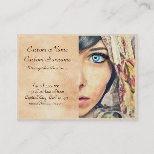 Blue Eye cool classic watercolor portrait painting Business Card