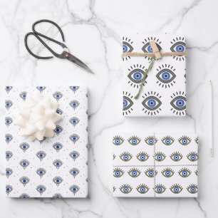 Blue eye design, evil eye protection, good luck wrapping paper sheet