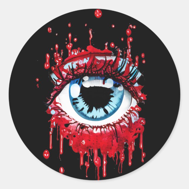 Blue Eye Dripping Blood horror art Classic Round Sticker (Front)