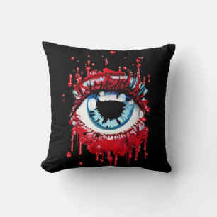 Blue Eye Dripping Blood horror art Cushion