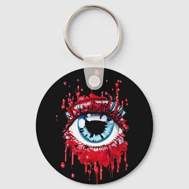 Blue Eye Dripping Blood horror art Key Ring (Front)