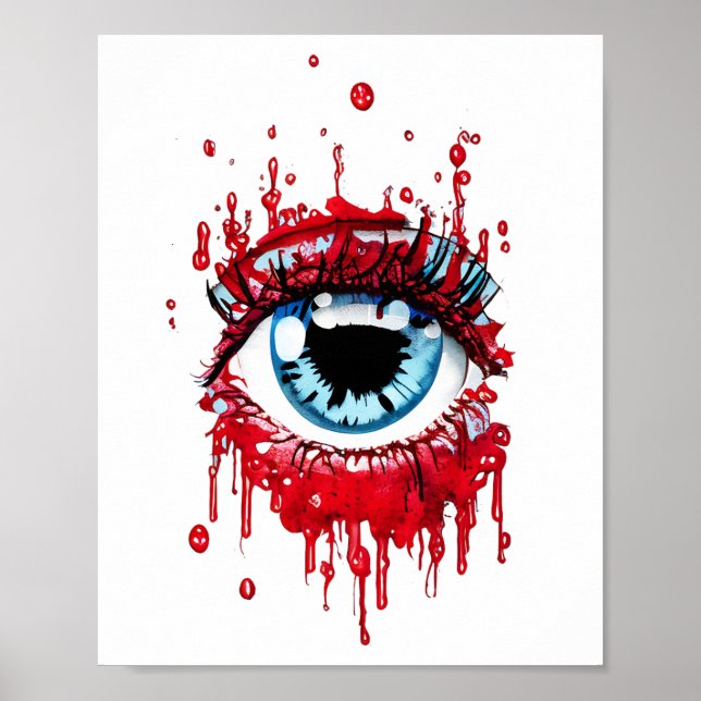 Blue Eye Dripping Blood horror art Poster (Front)