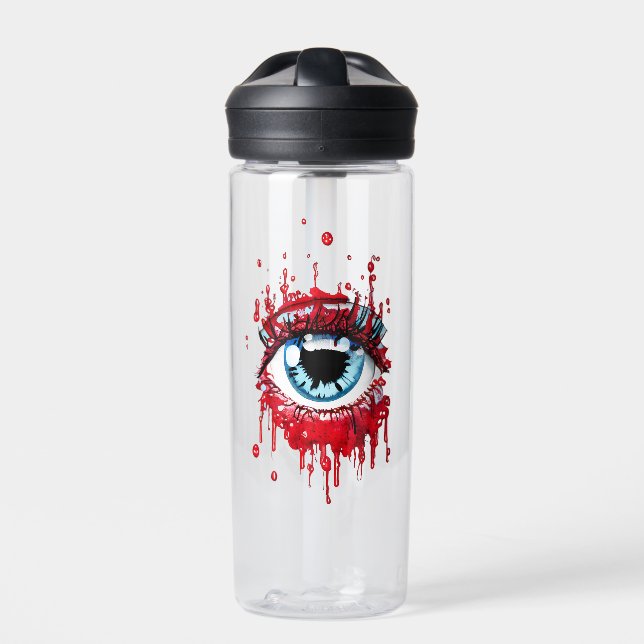 Blue Eye Dripping Blood horror art Water Bottle (Front)