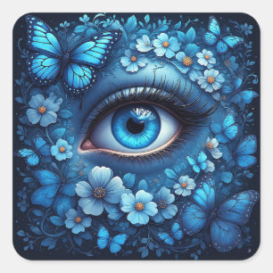 Blue Eye Flower Butterfly Protective Symbol Square Sticker