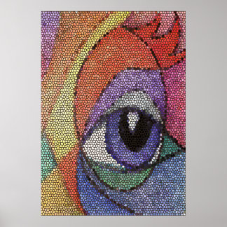 Blue Eye fractal stained looking glass Poster