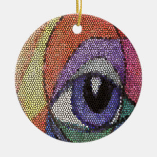 Blue Eye fractal stained looking glass Poster Ceramic Tree Decoration