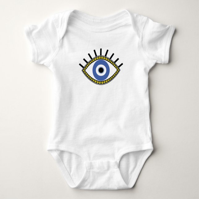 Blue eye, good luck, greek amulet, evil eye baby bodysuit (Front)