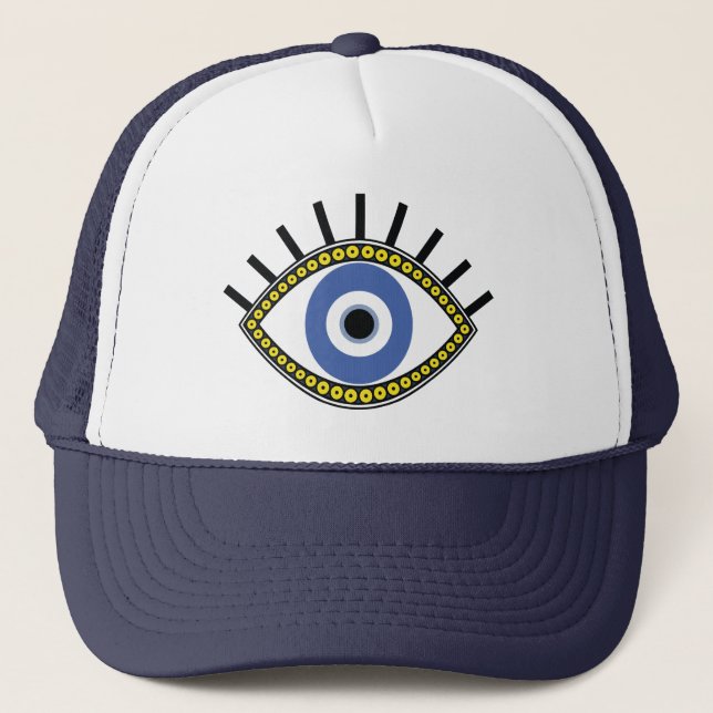 Blue eye, good luck, greek evil eye amulet trucker hat (Front)