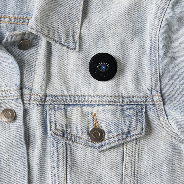 Blue eye protection talisman, evil eye 3 cm round badge (In Situ)
