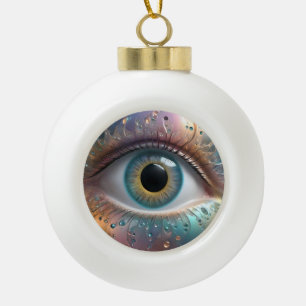 Blue Eyeball Fractal Art, Ceramic Ball Christmas Ornament