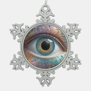 Blue Eyeball Fractal Art, Snowflake Pewter Christmas Ornament