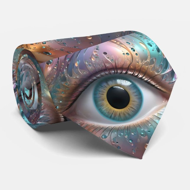 Blue Eyeball Fractal Art, Tie (Rolled)