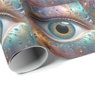 Blue Eyeball Fractal Art, Wrapping Paper