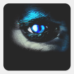 Blue Eyeball Staring out of the Dark Halloween Square Sticker