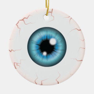 Blue Eyeball With Custom Name Happy Halloween Eye Ceramic Tree Decoration