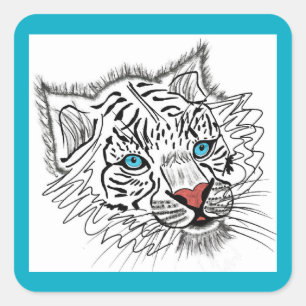 Blue eyed baby tiger square sticker