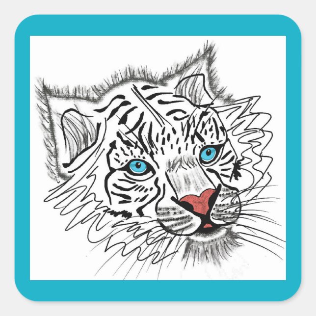 Blue eyed baby tiger square sticker (Front)