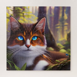 Blue Eyed Cat in the Woods Jigsaw Puzzle