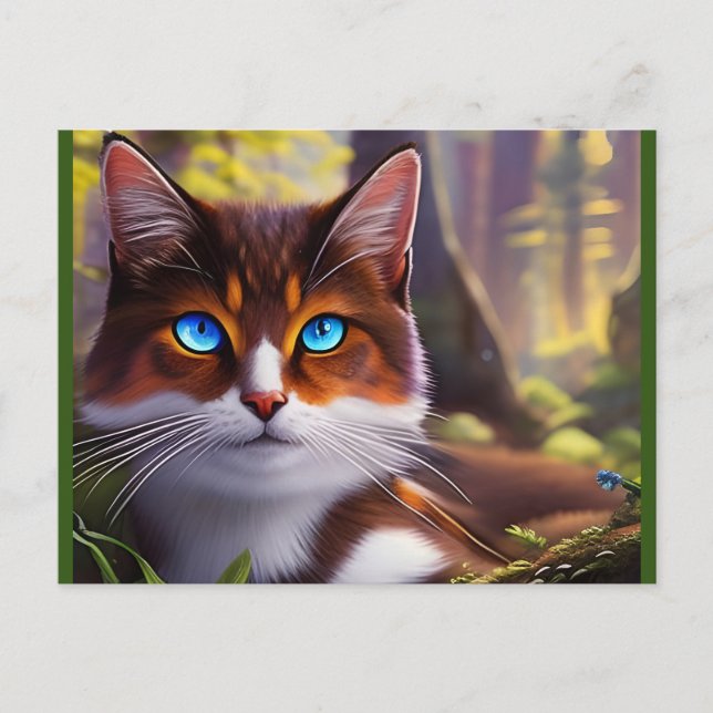 Blue Eyed Cat in the Woods Jigsaw Puzzle Postcard (Front)