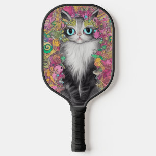 Blue Eyed Cat Intricately Detailed Background Pickleball Paddle