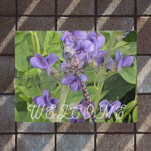 Blue-Eyed Darner Dragonfly on Flowers Welcome Doormat