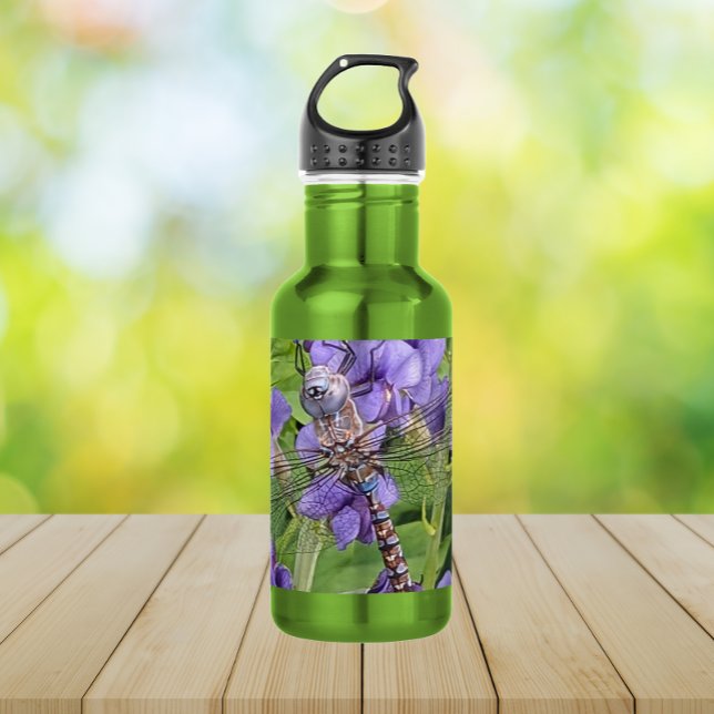 Blue-Eyed Darner Dragonfly on Purple Flowers 532 Ml Water Bottle (In Situ)