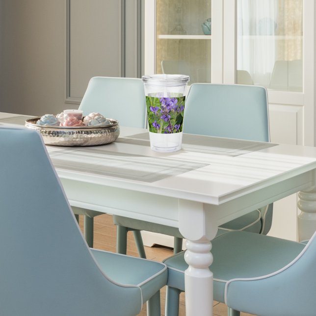 Blue-Eyed Darner Dragonfly on Purple Flowers Acrylic Tumbler (In Situ)