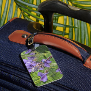 Blue-Eyed Darner Dragonfly on Purple Flowers Luggage Tag