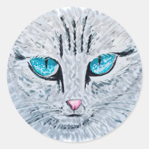 Blue Eyed Fluffy Cat Classic Round Sticker