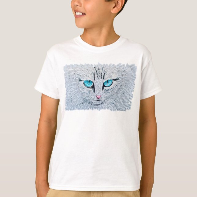 Blue Eyed Fluffy Cat T-Shirt (Front)