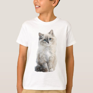 Blue Eyed Fluffy Ragdoll Cat Painting Kids T-Shirt