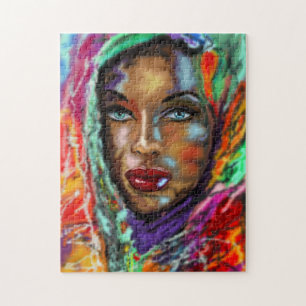 Blue Eyed Girl in Colourful Scarf Jigsaw Puzzle