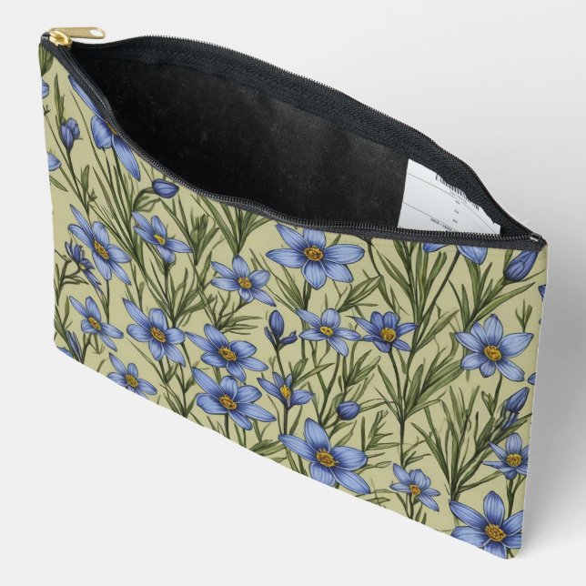 Blue-Eyed Grass flower pattern Accessory Pouch (Open)