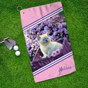 Blue Eyed Kitten Baby Cat In Flowers Personalised Golf Towel