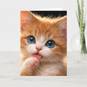 Blue-Eyed Paw licking Kitten Card