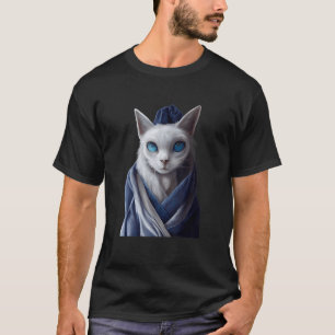 Blue Eyed Sad Face Cat With White And Grey Fur Coo T-Shirt