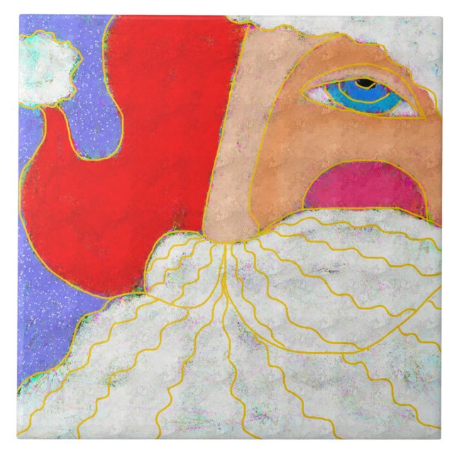 Blue Eyed Santa Abstract Art Tile (Front)