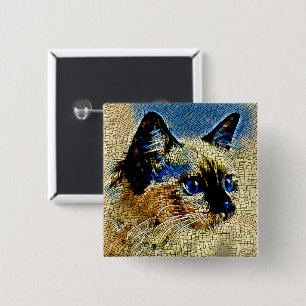 Blue Eyed Siamese Cat Mosaic Tiles 15 Cm Square Badge
